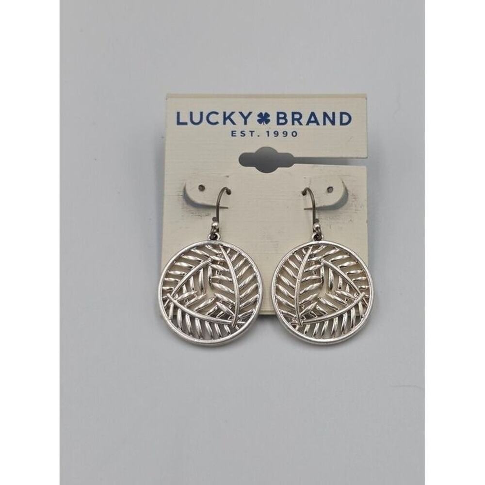 Lucky Brand Silver Tone Woven Disc Drop Earrings Bohemian Round Openwork Dangle